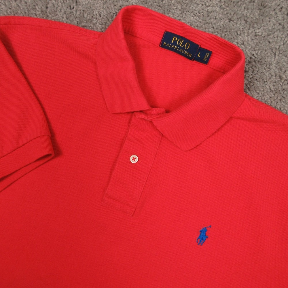 Polo Ralph Lauren Shirt Mens Large‎ Red Solid Pique Blue Pony Logo Golf Tennis